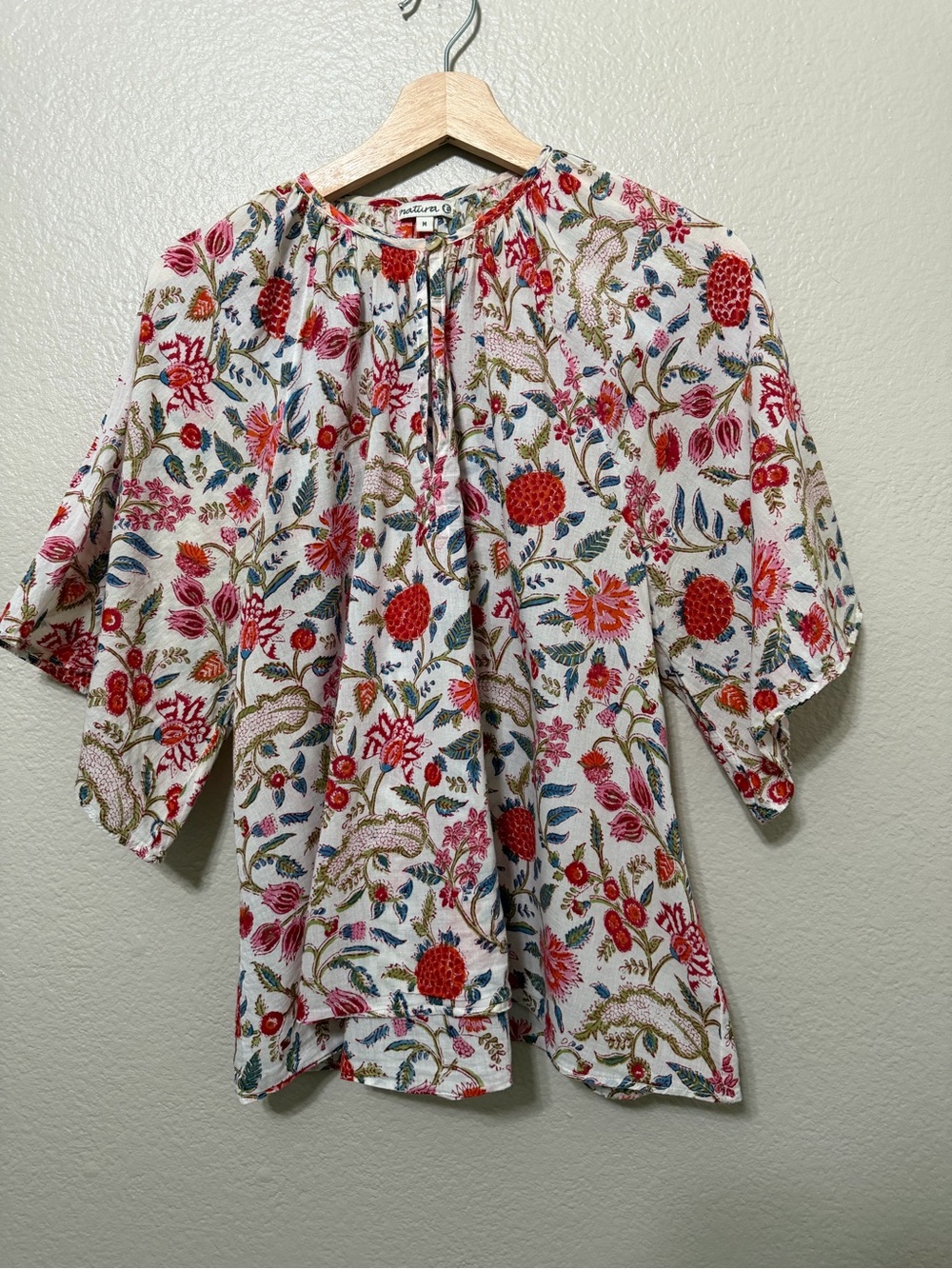 Natura Women’s Novelty Print Cotton  Blouse M CottageCore Boho